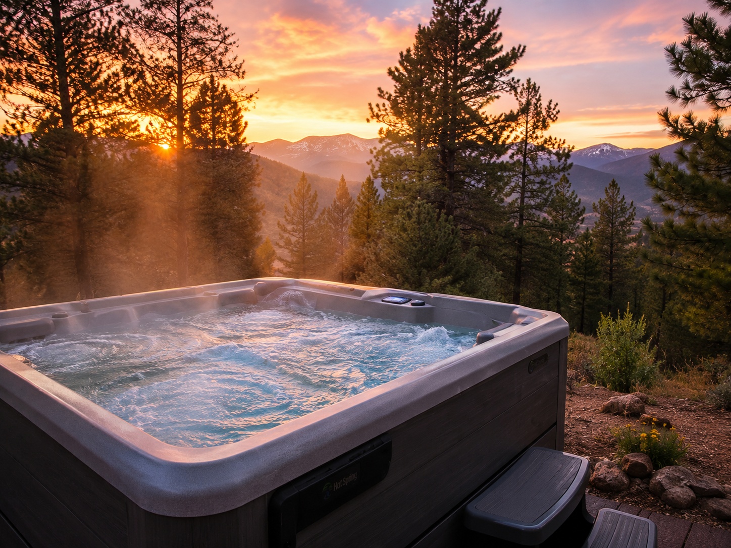 Private hot tub overlooking the Colorado mountains